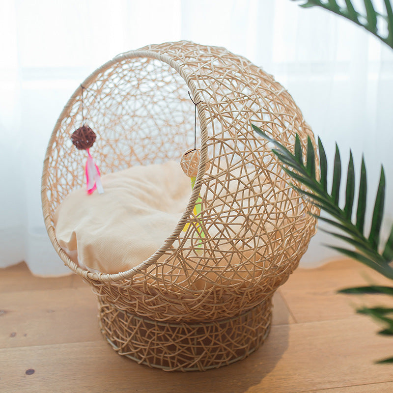 Runder Katzenkorb Aus Rattan Brehn