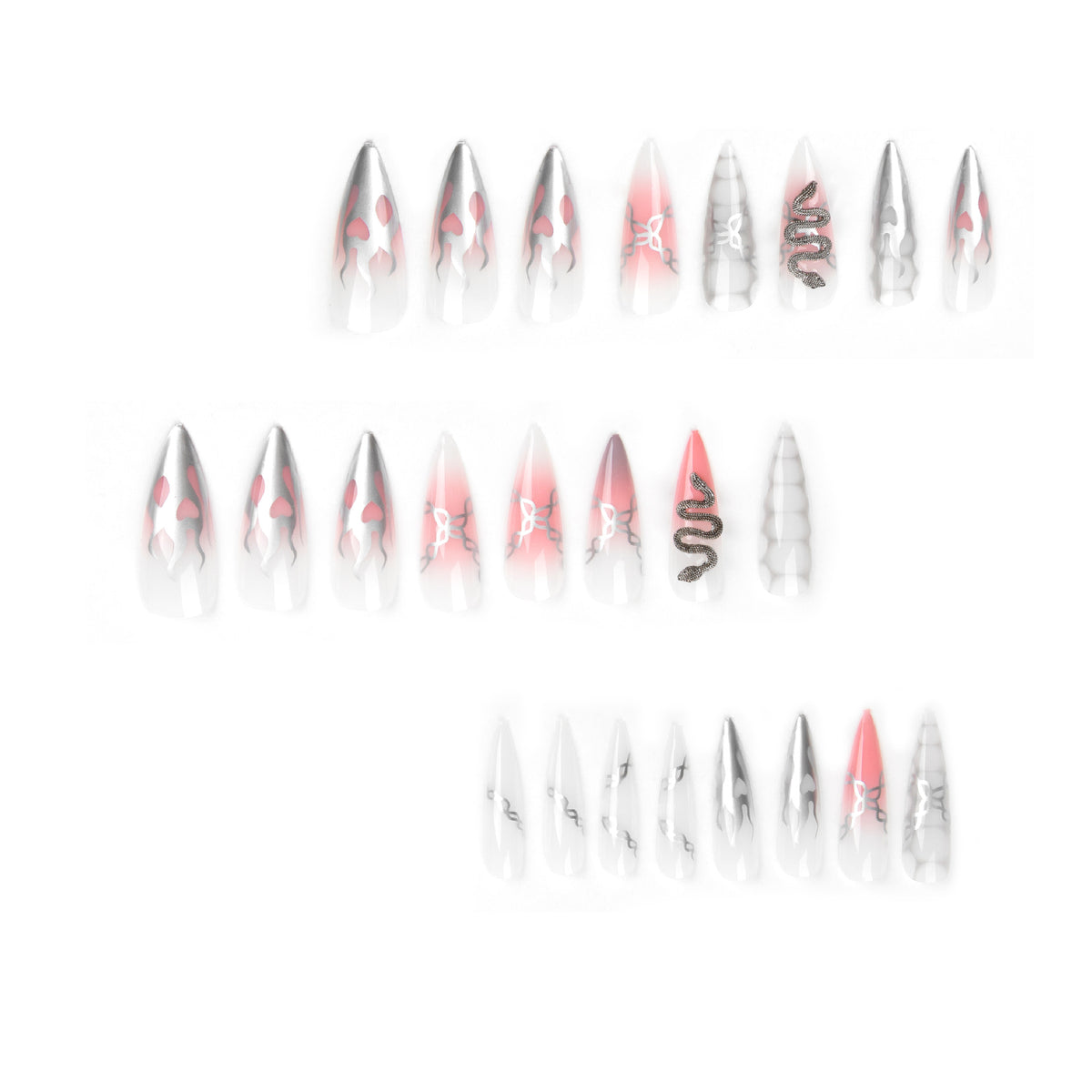 Kunstvolle Stiletto-Nägel mit Schlangen-Motiv Brehn