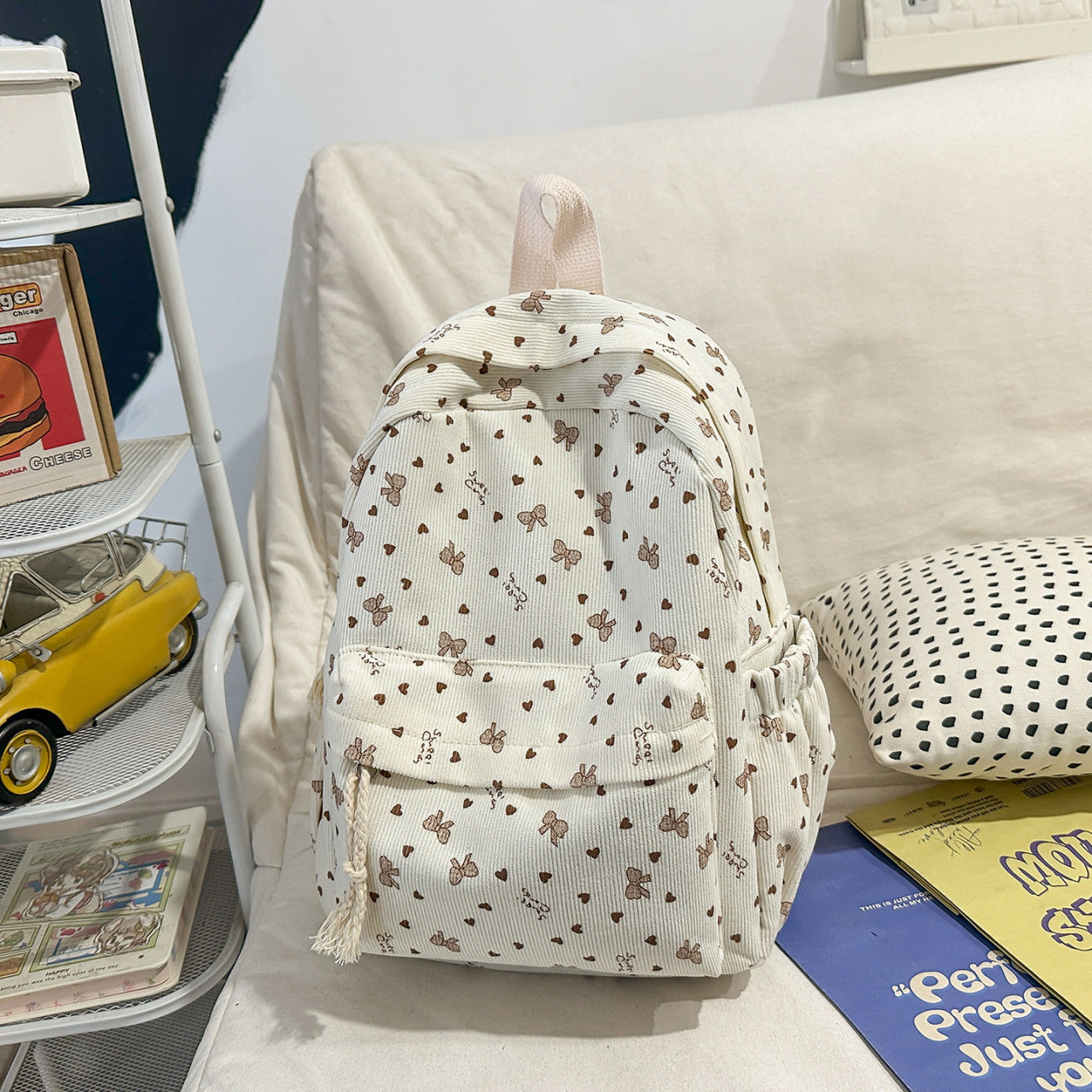 Texturierter Cordura-Rucksack mit Herzmuster