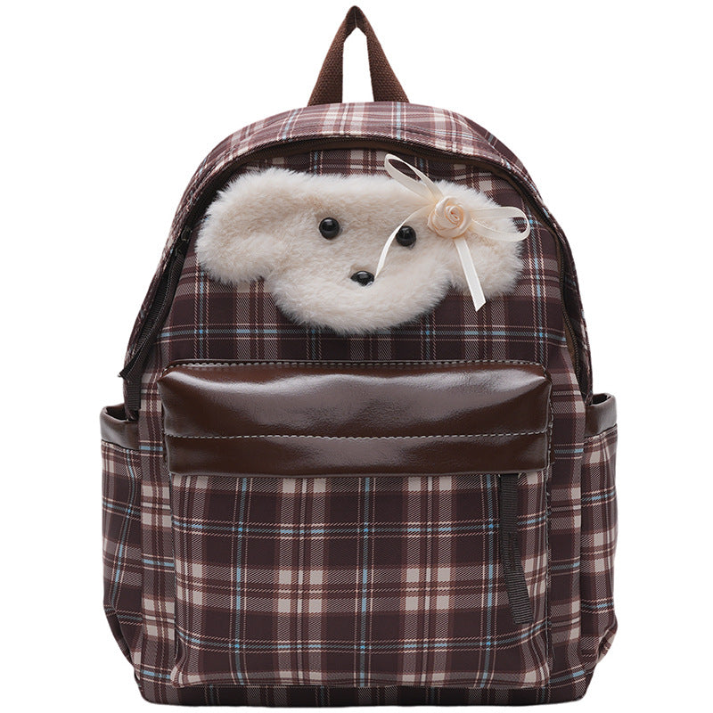 Plüsch Rucksack mit Einzigartigem Karomuster und Lässigem Tiermotiv Brehn