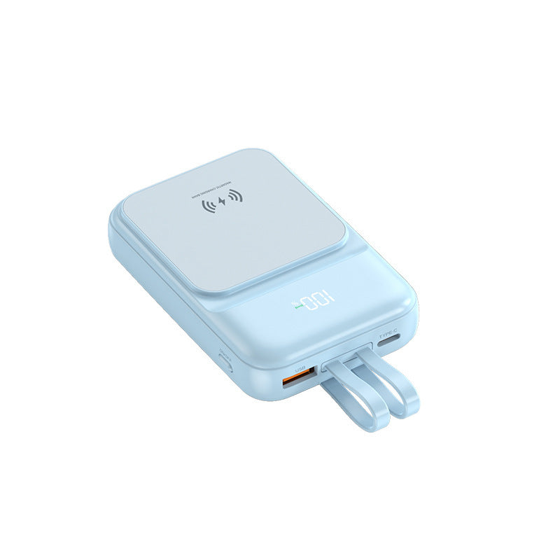 Tragbare Powerbank mit kabelloser Ladefunktion und integriertem Ladekabel Brehn