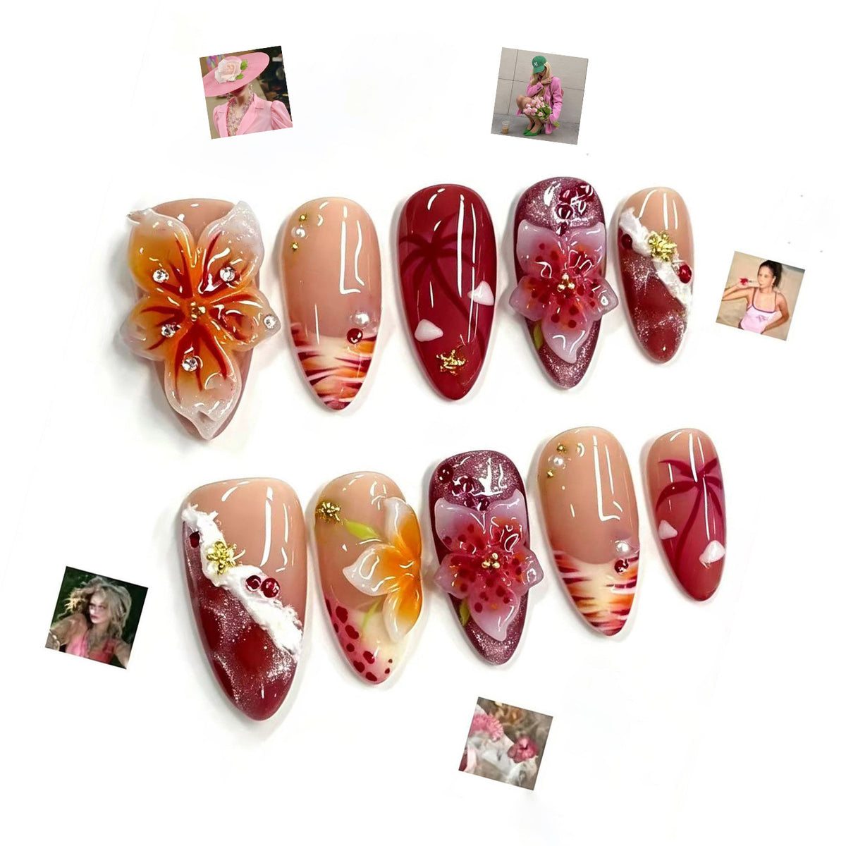 Blumeninspiriertes kreatives Press-On-Nagelkunst-Set