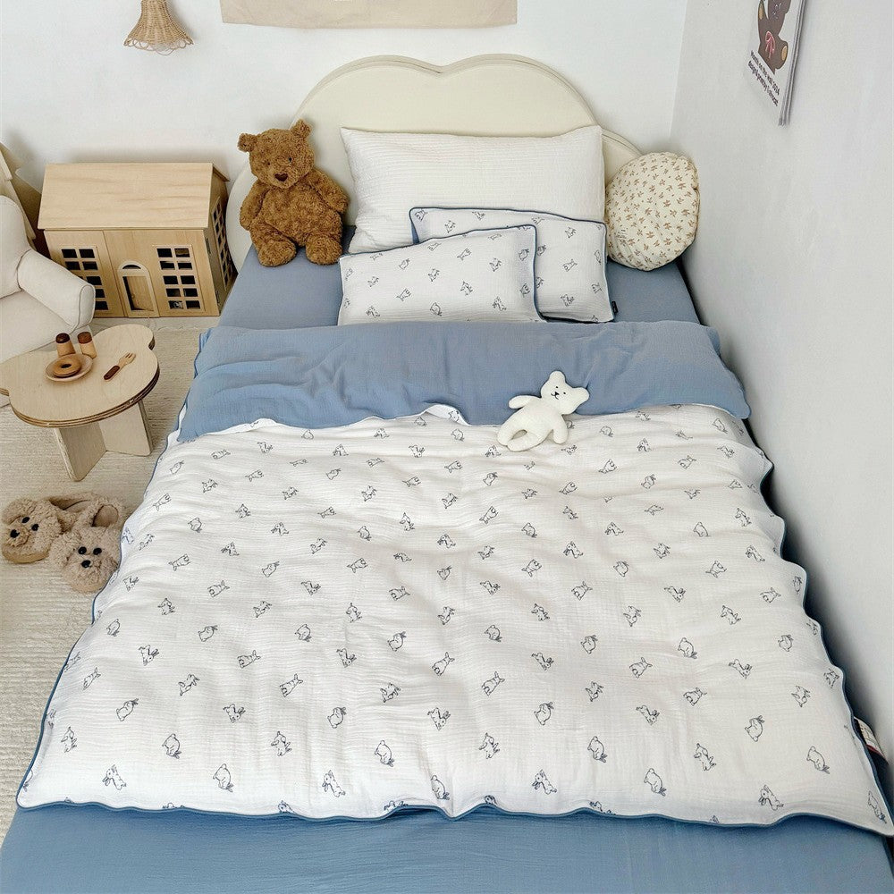 Kinder-Musselin-Steppbett-Set mit niedlichem Bären-Print