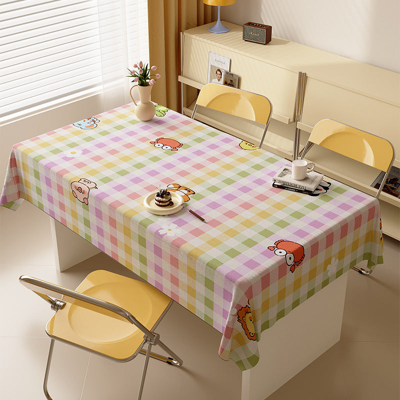 Waterproof Wipeable Gingham Rectangular Tablecloth with Playful Fruit Motifs