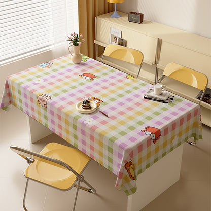 Waterproof Wipeable Gingham Rectangular Tablecloth with Playful Fruit Motifs
