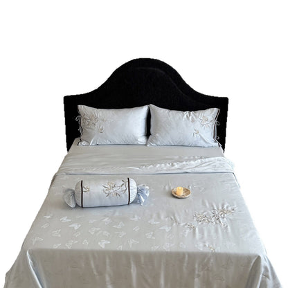 Leichtes Jacquard-Satin-Bettwäsche-Set mit besticktem Schmetterlingsmotiv und Dekorrolle Brehn
