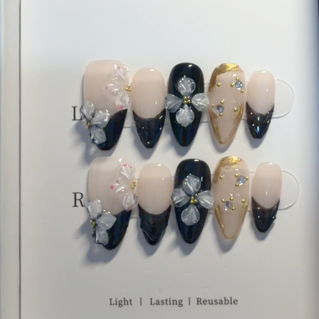 Blumenverziert Press-On Nagelkunst Set