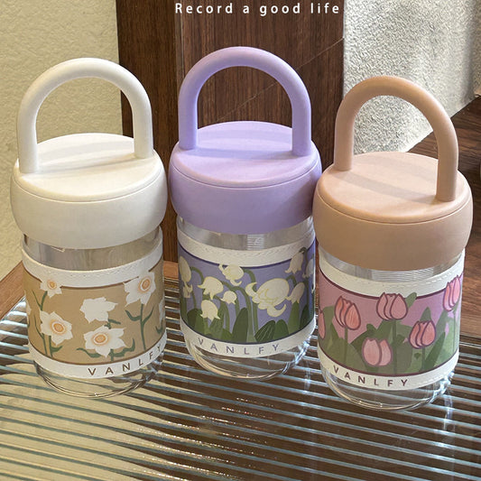 Damen Isoliertrinkflasche mit ergonomischem Tragegriff und elegantem Blumendesign Brehn