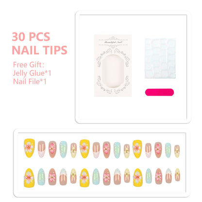 Blumenverzierte Press-On Nagelset