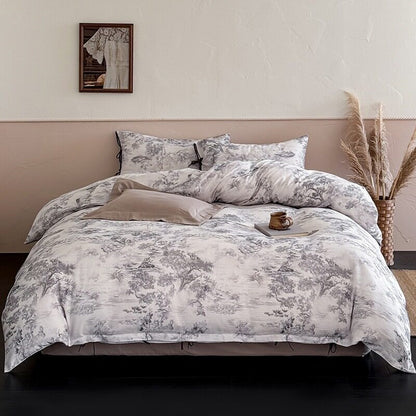 Luxuriöses Baumwollsatin-Bettwäsche-Set mit floralem Muster und Hotelverschluss