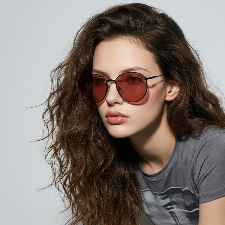 Damen runde Sonnenbrille mit schmalem Metallrahmen und polarisierten Gläsern Brehn