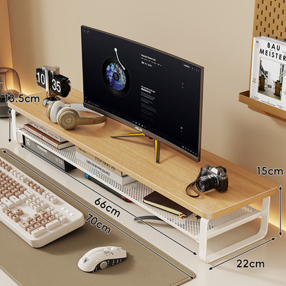 Erhöhter Desktop-Bildschirmständer mit Mesh-Unterregal-Organizer und Kabelmanagement