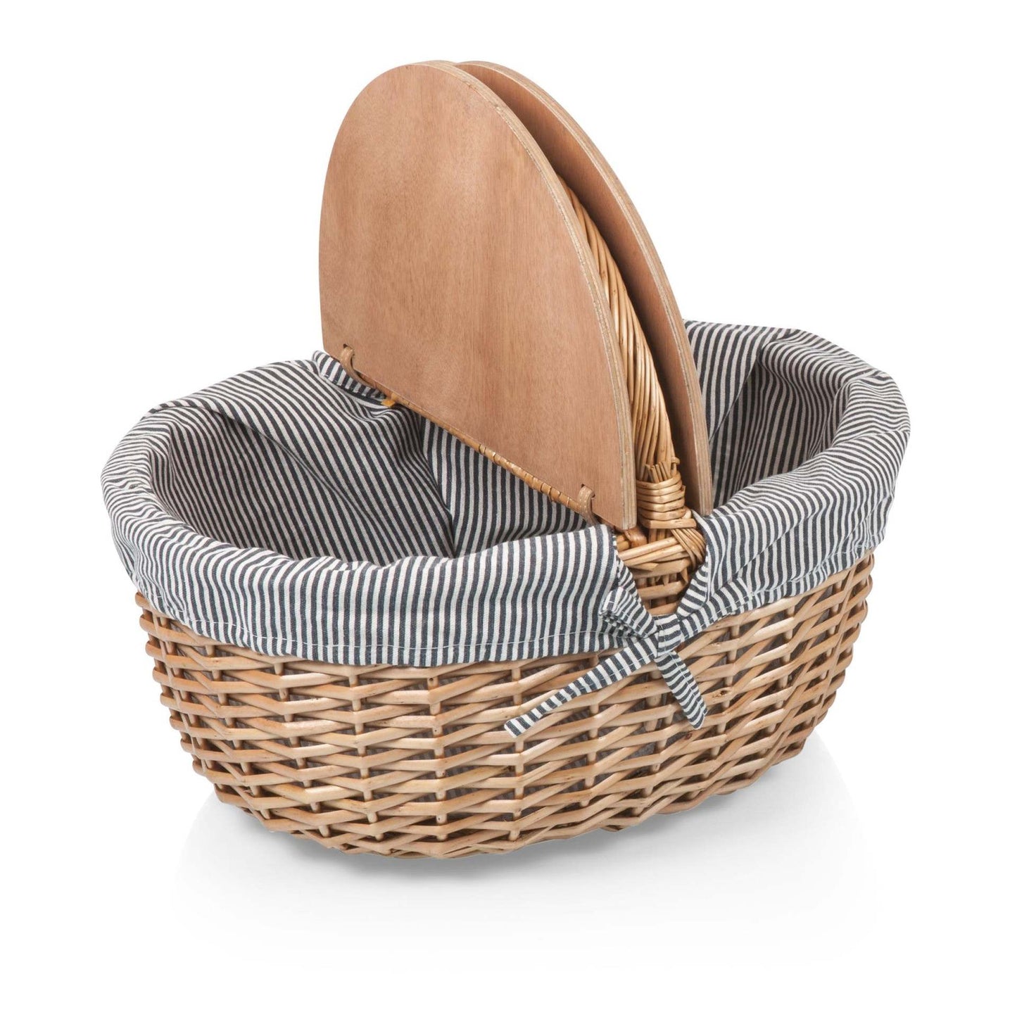 Damen Picknickkorb mit praktischem Holzdeckel und gestreiftem Innenfutter Brehn