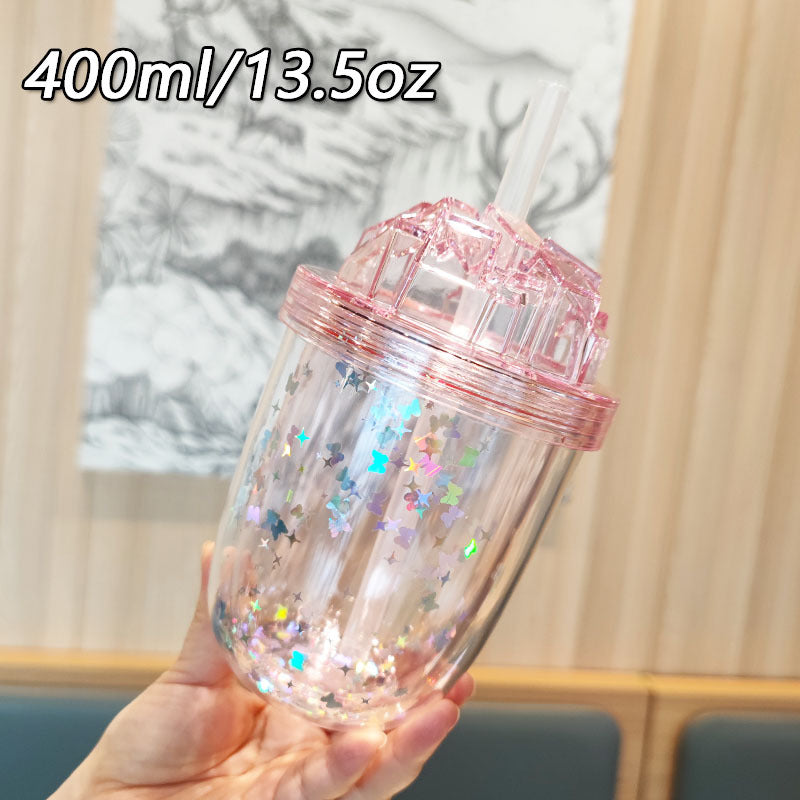 Damen Glitzernde Trinkbecher mit Strohhalm Brehn