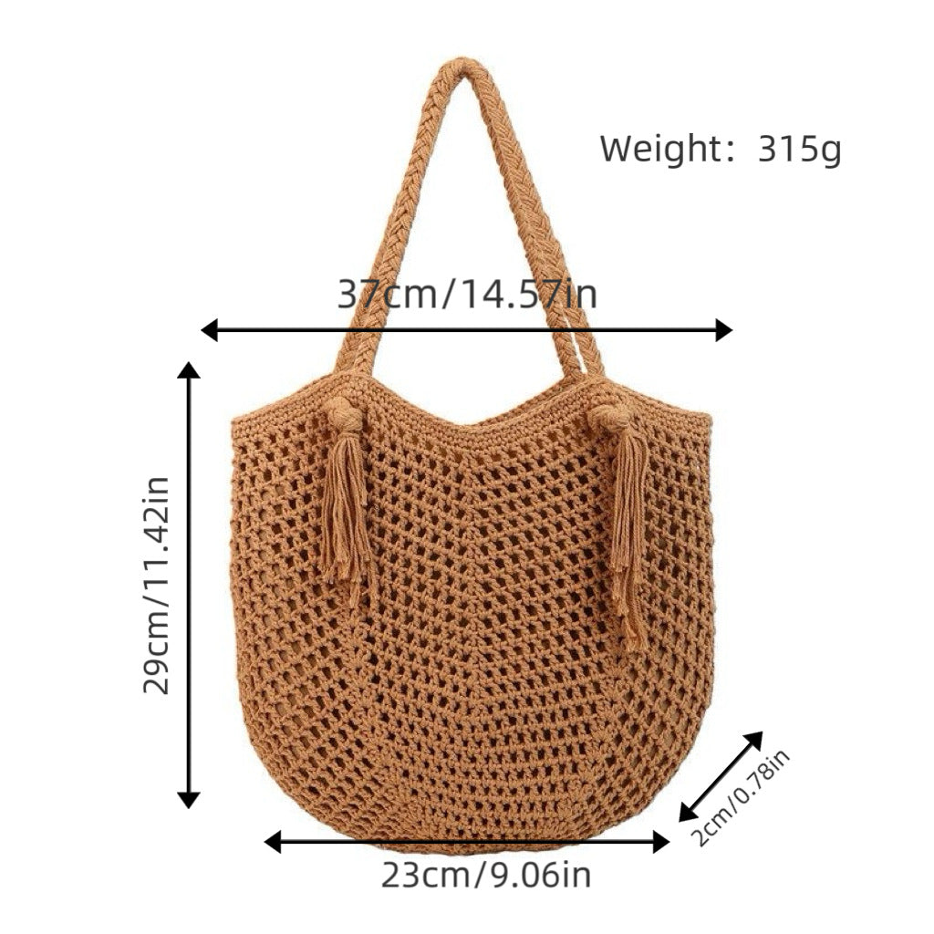Makramee Strandtasche mit Fransigen Details Brehn