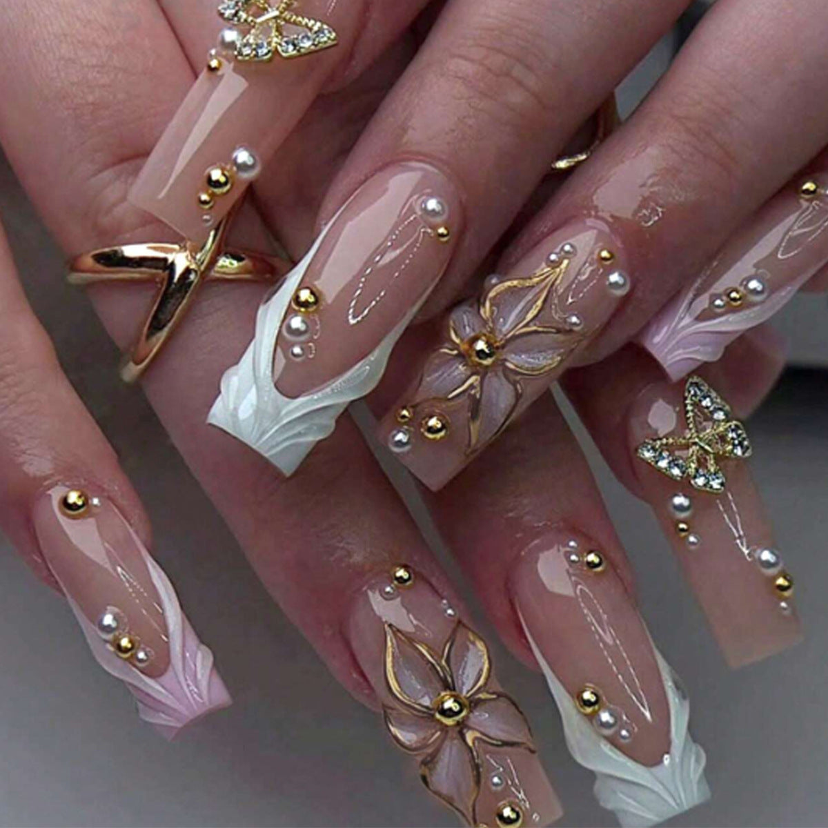 Florale verzierte Acryl-Nagelkunstverlängerungen Brehn
