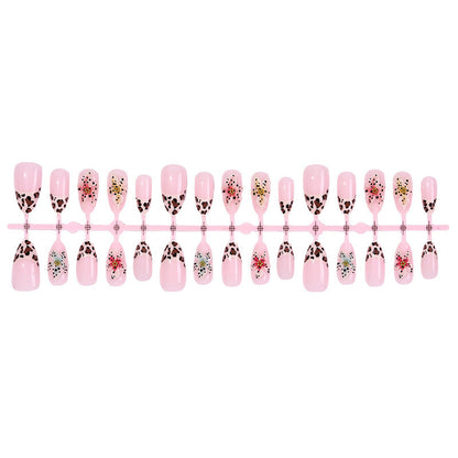Künstlerisches Leoparden- und Blumen-Press-On-Nagelkunst-Set Brehn