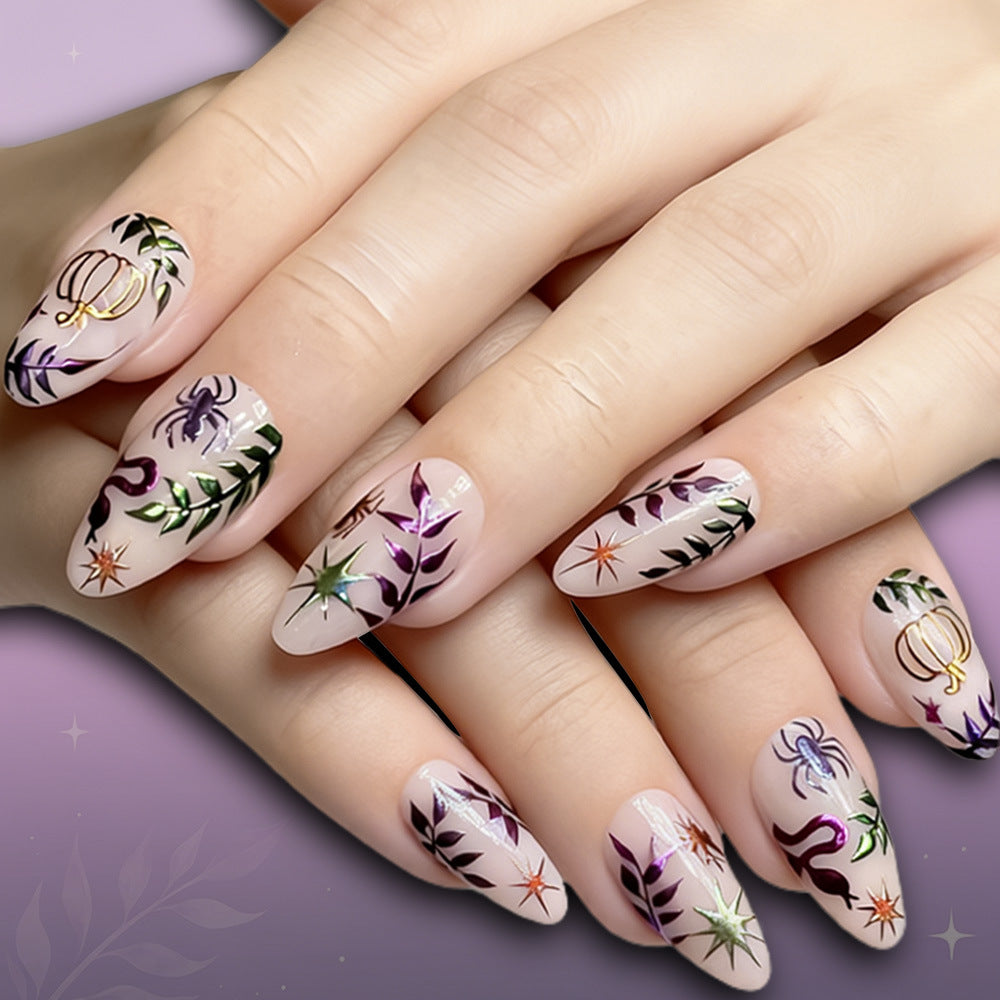 Künstlerisches Press-On Nagelset mit von Halloween inspirierten Designs Brehn
