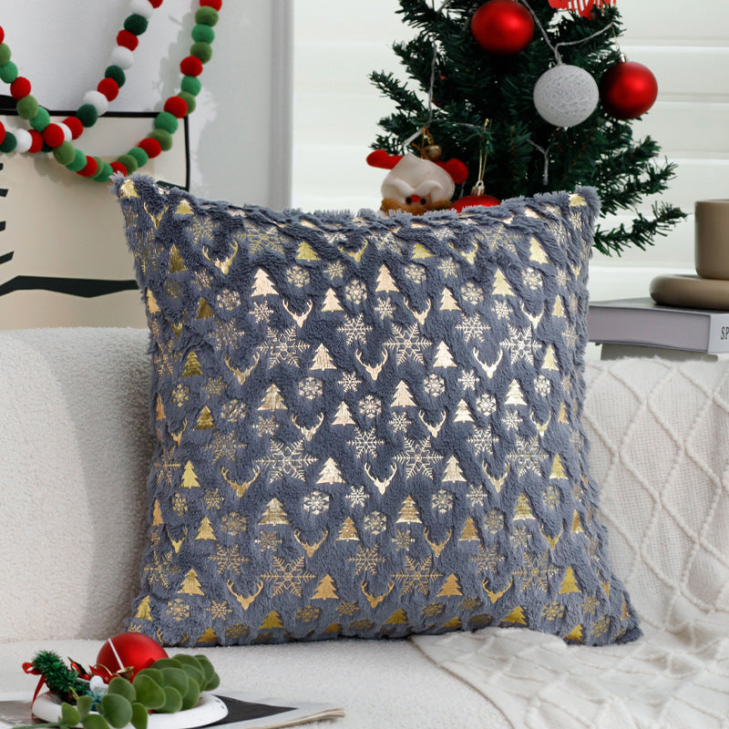 Quadratischer Weihnachtskissenbezug aus Samt mit Hirsch‑Tannenbaum‑ und Schneeflocken‑Motiv Brehn