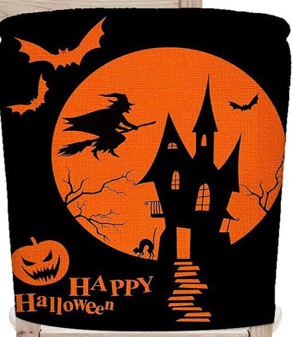 festliche Halloween-Stuhlhussen aus dehnbarem Polyester mit Hexenhut- und Schriftzug-Motiv