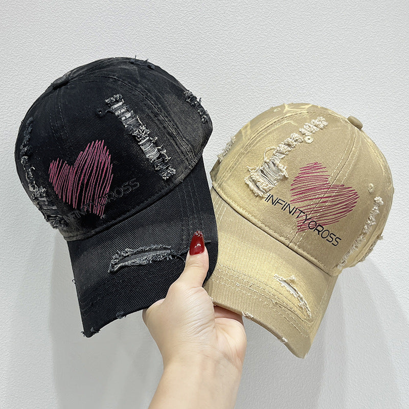 Damen Distressed Herz Bestickte Baseballmütze Brehn