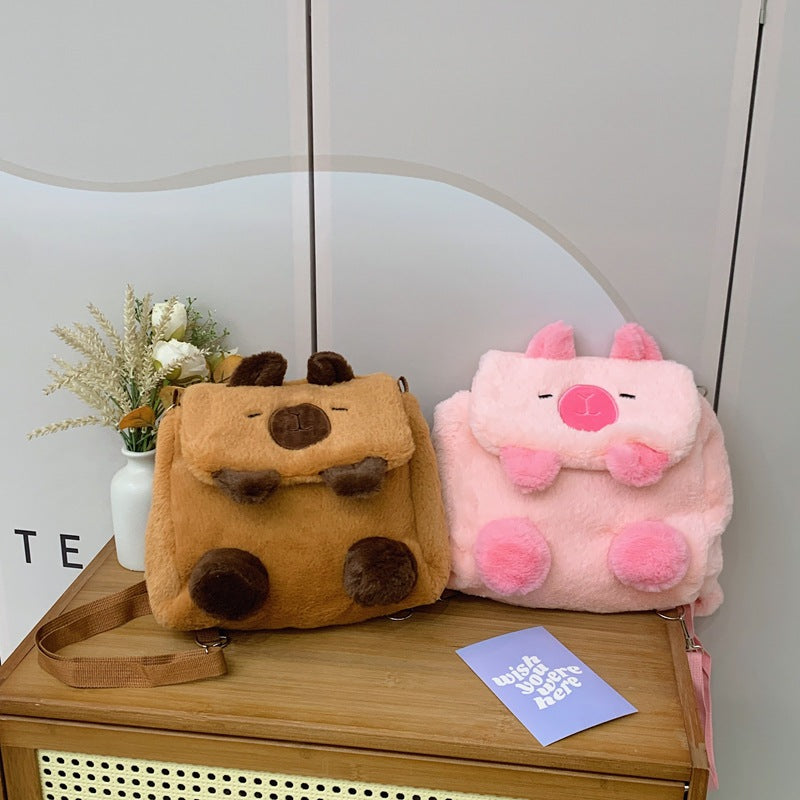 Plüsch Umhängetasche mit Tiermotiv und Schulterriemen Brehn