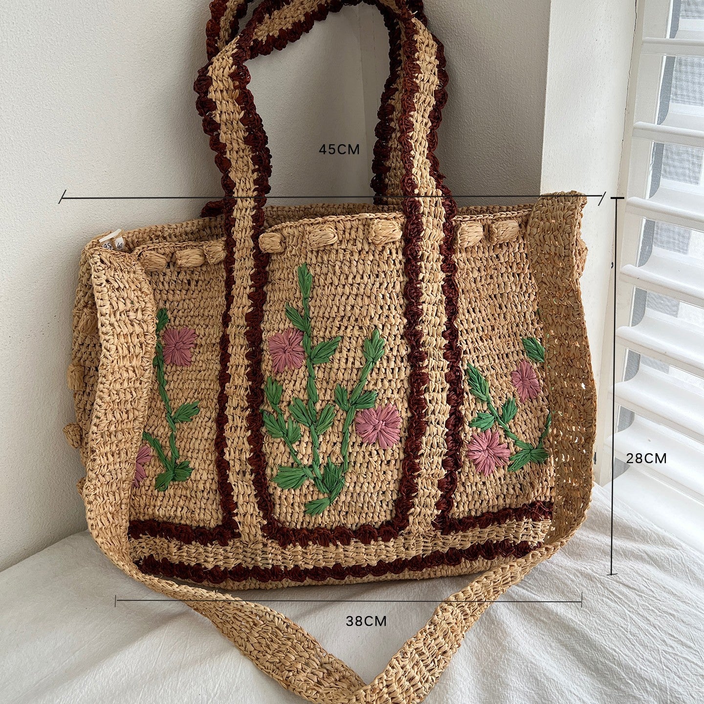 Geflochtene Umhängetasche mit Floralem Motiv Brehn