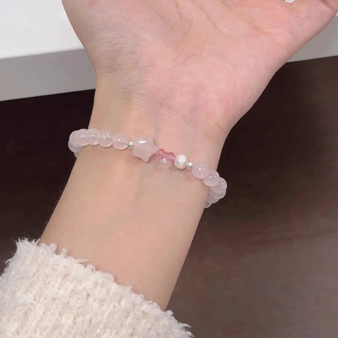 Elegante Rosenquarz Dehnbare Armbanduhr Brehn