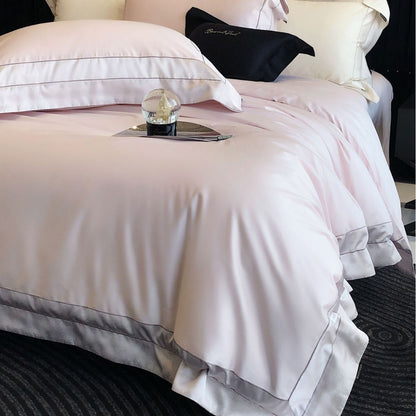 Luxuriöses Satin-Feeling Bettbezug-Set mit Doppel-Oxford-Rand und Kissenbezügen