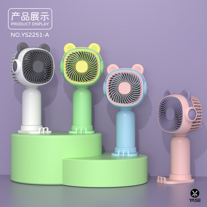 Kühlender tragbarer Handheld-Bärenohr-Mini-Ventilator mit verstellbarem Neigungswinkel USB-aufladbar Desktop-Ständer Brehn