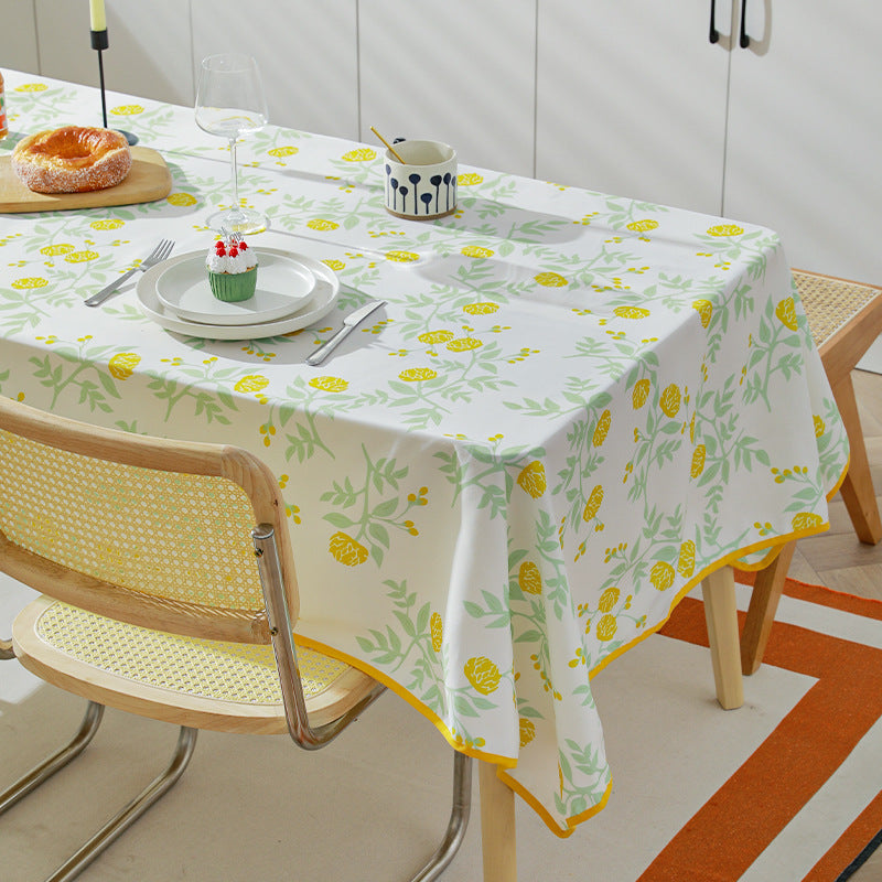 Rechteckige Esstischdecke mit botanischem Orangenbeeren-Print und kontrastierter Saum-Paspel Brehn