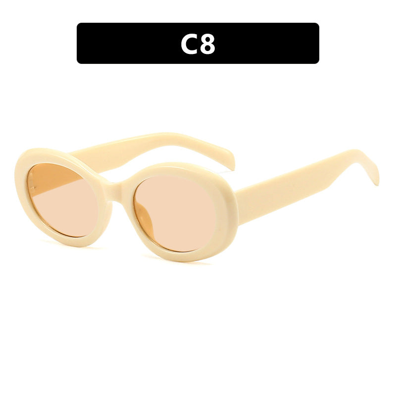 Damen modische Sonnenbrille im originellen Ovaldesign mit transparentem Rahmen und UV-Schutz Brehn