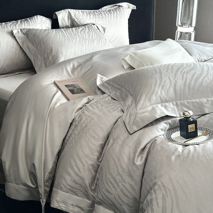 Umkehrbare strukturierte Sateen-Jacquard Bettbezugset mit Satin Saum und Kissenbezügen