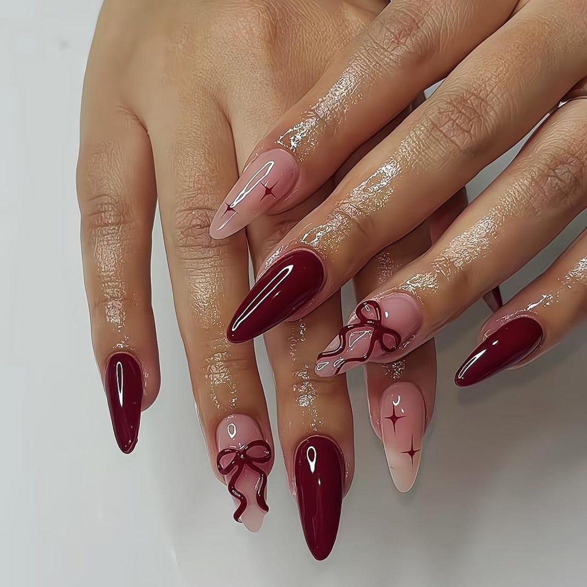 Kunstnagelset mit eleganten Schleifen- und Glitzer-Designs Brehn