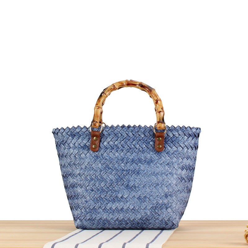 Elegante Basttasche mit Bambusgriffen Brehn