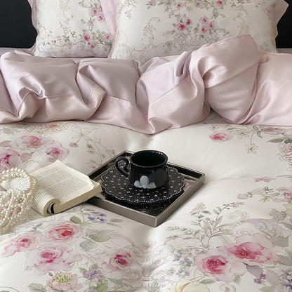 Botanisches Baumwollsatin Bettbezugset mit luxuriösem Satinrand & wendem Design
