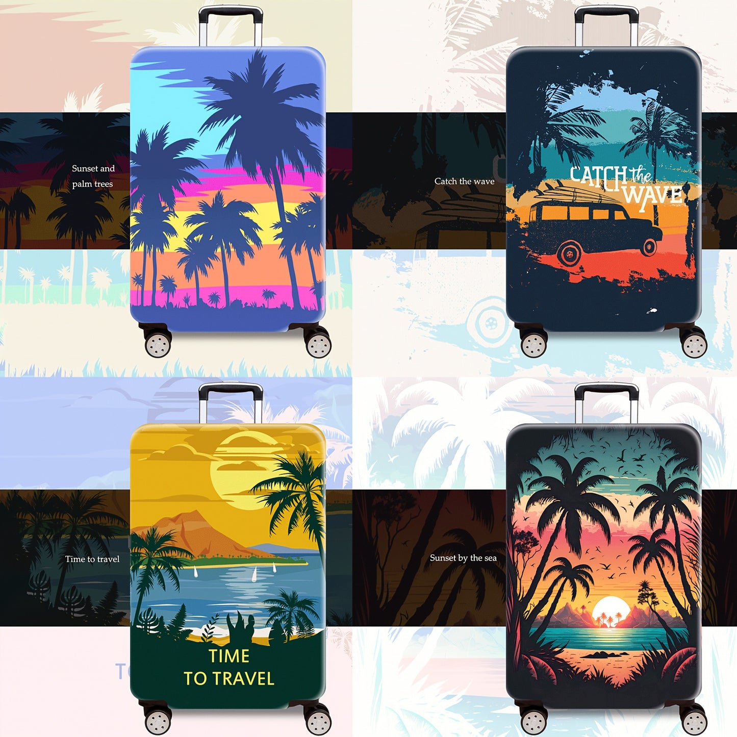 Unisex nan bedruckter Hartschalen Trolley mit tropischem Sonnenuntergang Motiv, vierfach Rollen, erweiterbar und leicht, integriertes Zahlenschloss Brehn