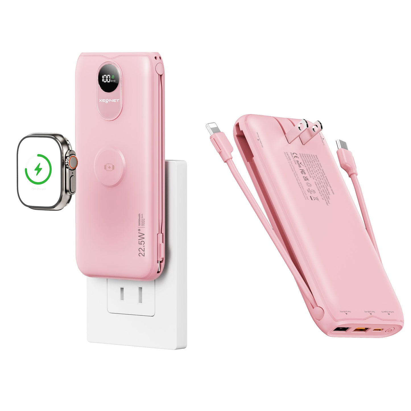 Tragbare Powerbank mit Qi-Ladefunktion und Kabelgebundenem Schnellladesystem Brehn