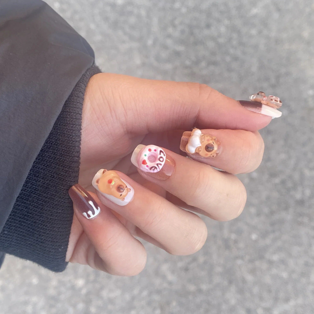 Niedliches Charakter-Themen Druck-Nagelset mit 3D-Bären-Designs Brehn