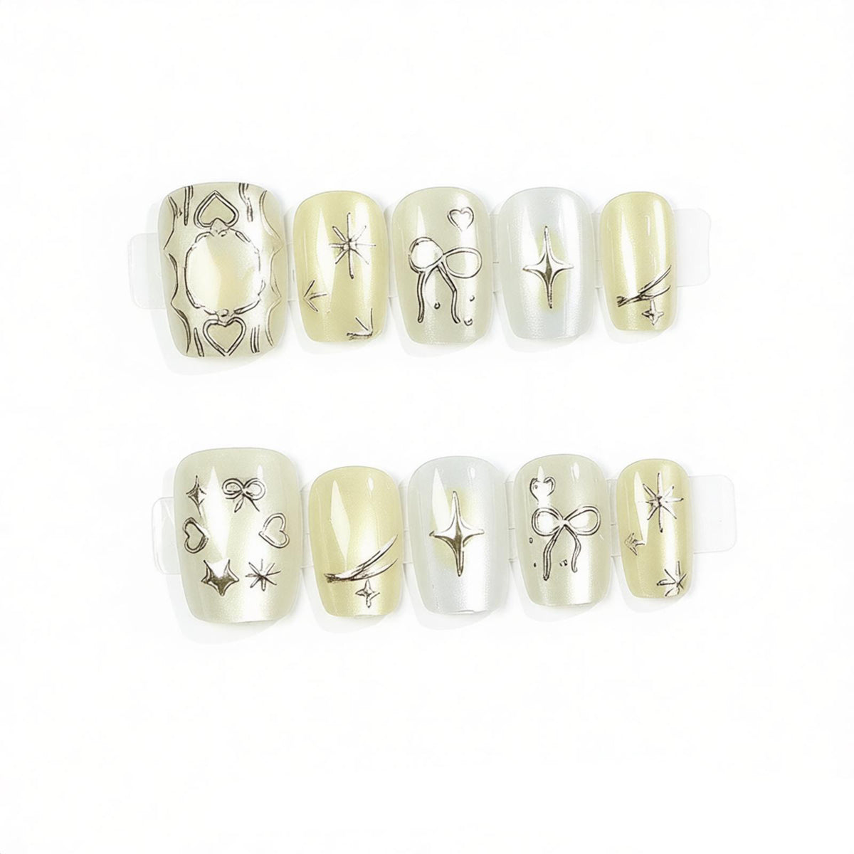 Creative Press-On Nail Art Set mit einzigartigen silbernen Mustern Brehn