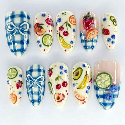 Kreatives Obst-Themen Press-On Nagelkunst Set Brehn