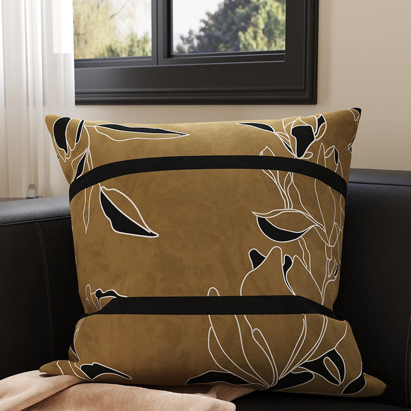 Velvet Bamboo Leaf Square Throw Pillow Cover with Hidden Zipper