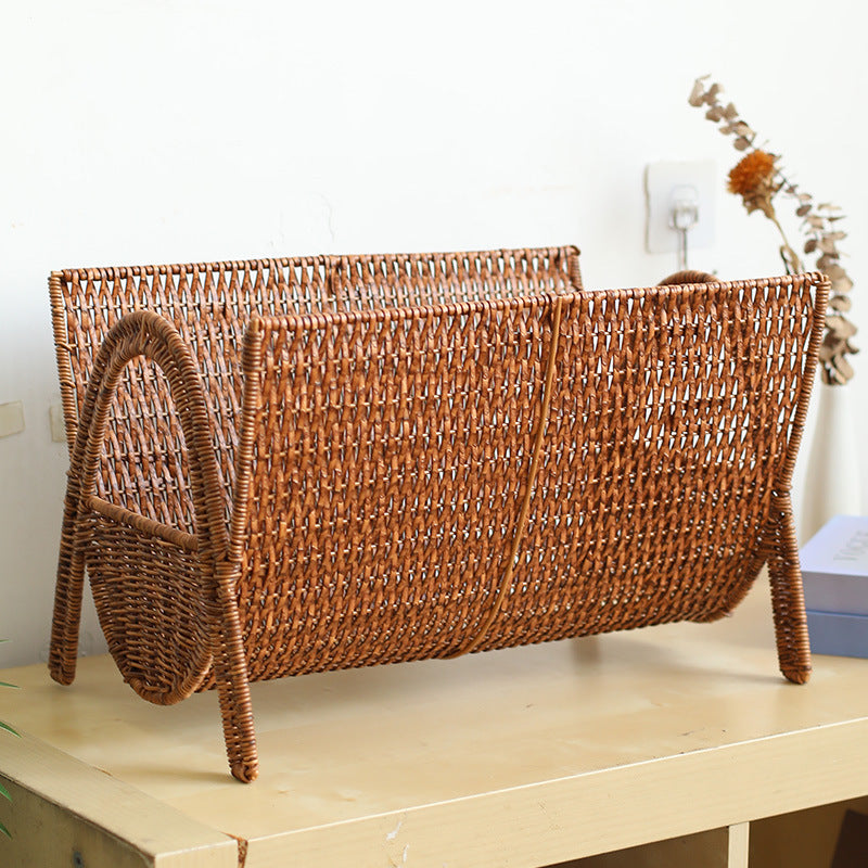 Unisex Rechteckiger Zeitschriftenkorb aus handgewebtem Rattan Brehn