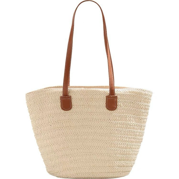 Elegante und Geräumige Strohtasche mit Ledergriffen Brehn