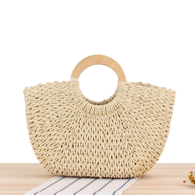 Designer Tasche Aus Handgearbeitetem Korbgeflecht mit Holzgriff Brehn