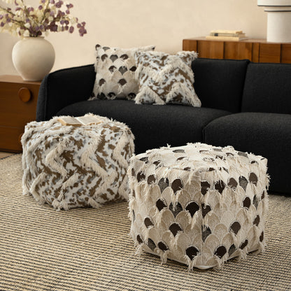 Gefüllter Bodensitzpouf im Ethno-Jacquard mit dekorativen Fransen Brehn