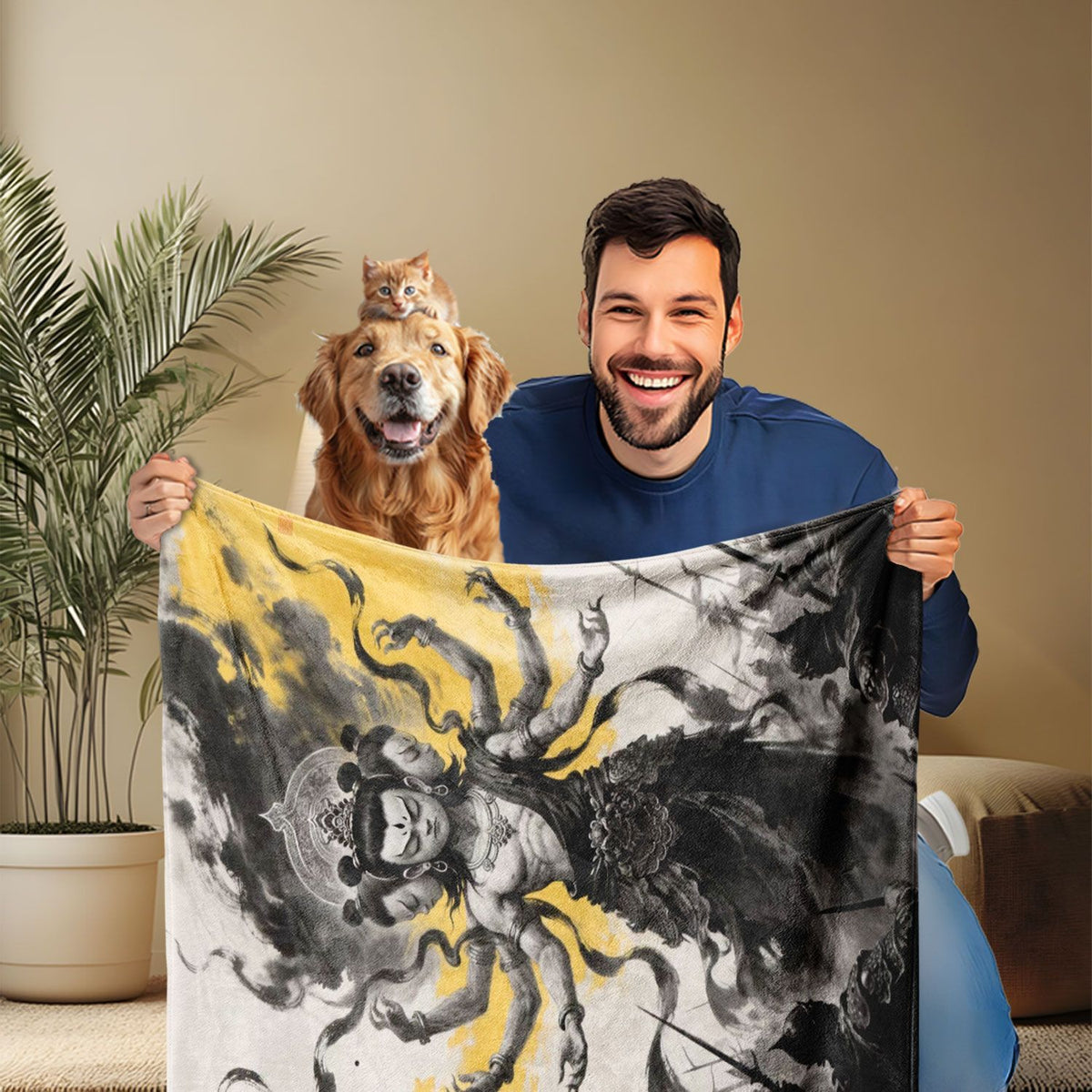 Künstlerische, von Tibet inspirierte Fleece-Wurfdecke