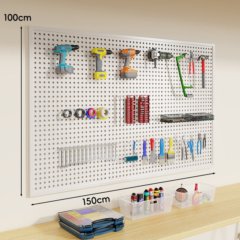 Wandmontierter Lochblech-Werkzeug-Pegboard-Organizer mit modularen Haken und Drahtkörben