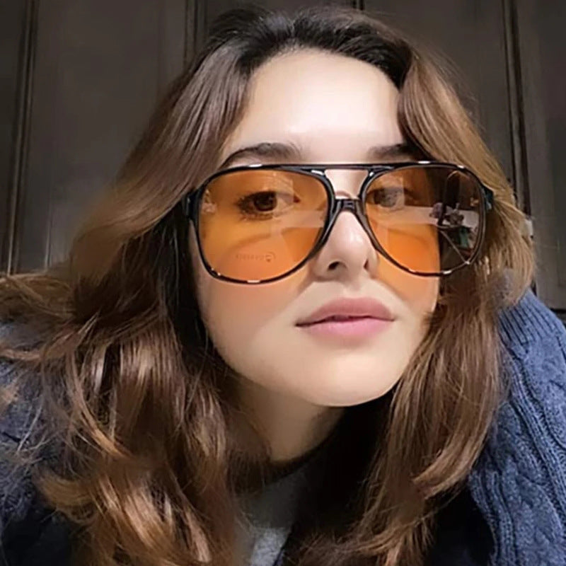 Damen modische Quader-Sonnenbrille mit breitem Rahmen Brehn
