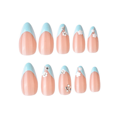 Blumige Akzent Press-On Nail Set mit Edelstein Details Brehn